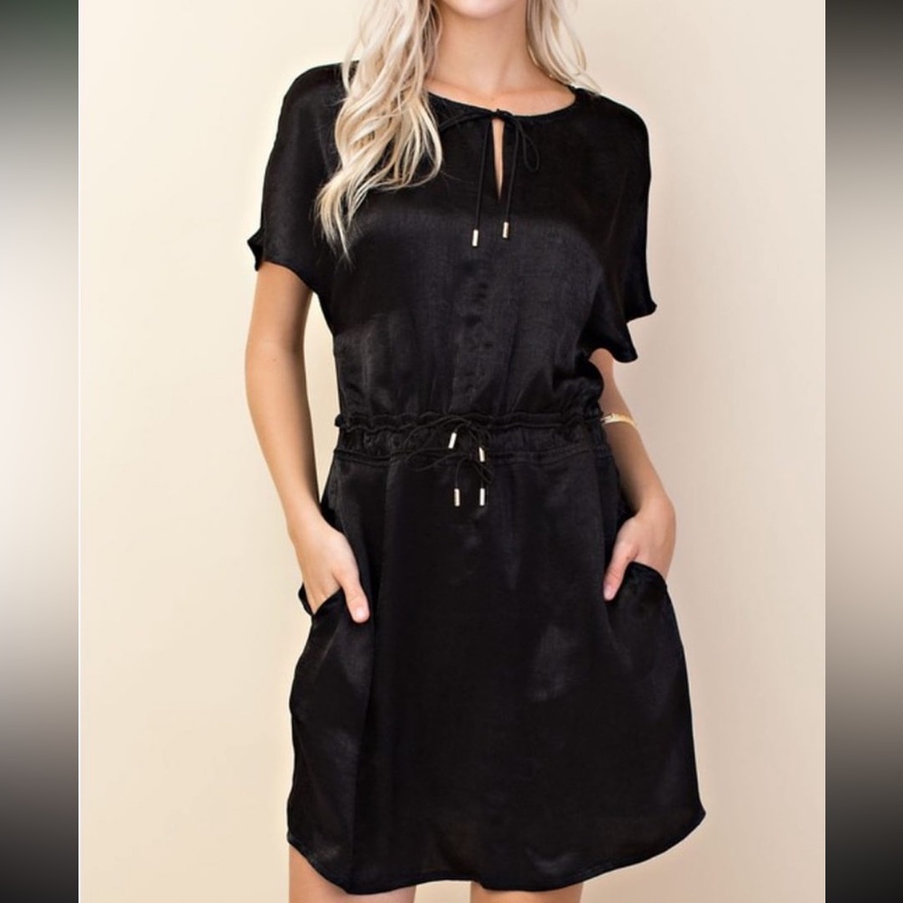 Womens short black dress with gold ties